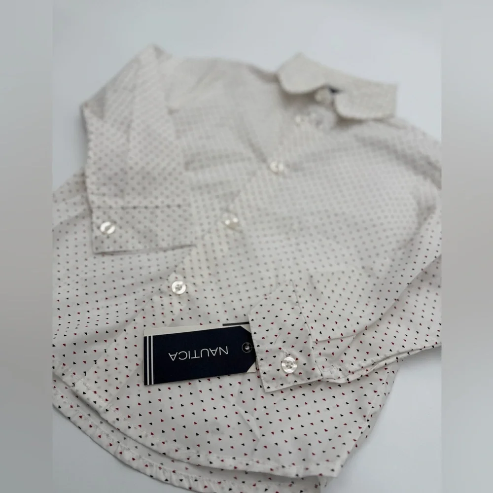 NAUTICA Kid’s Button Down Collared Dress Shirt Sz 4 Regular NWT White Design